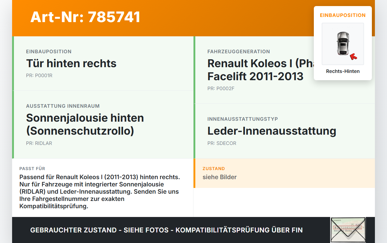 Renault Koleos I HY 11-13 Sonnenschutzrollo Rollo für Tür Rechts Hinten Renault Koleos I HY 11-13 24.01.2012... Vorschau 3