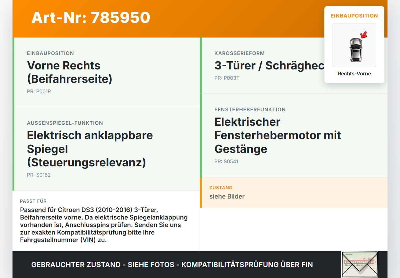 Citroen DS3 10-16 3T Fensterhebermotor mit Fensterheber Rechts Vorne Citroen DS3 10-16 08.03.2010 402221C gebraucht Vorschau 3