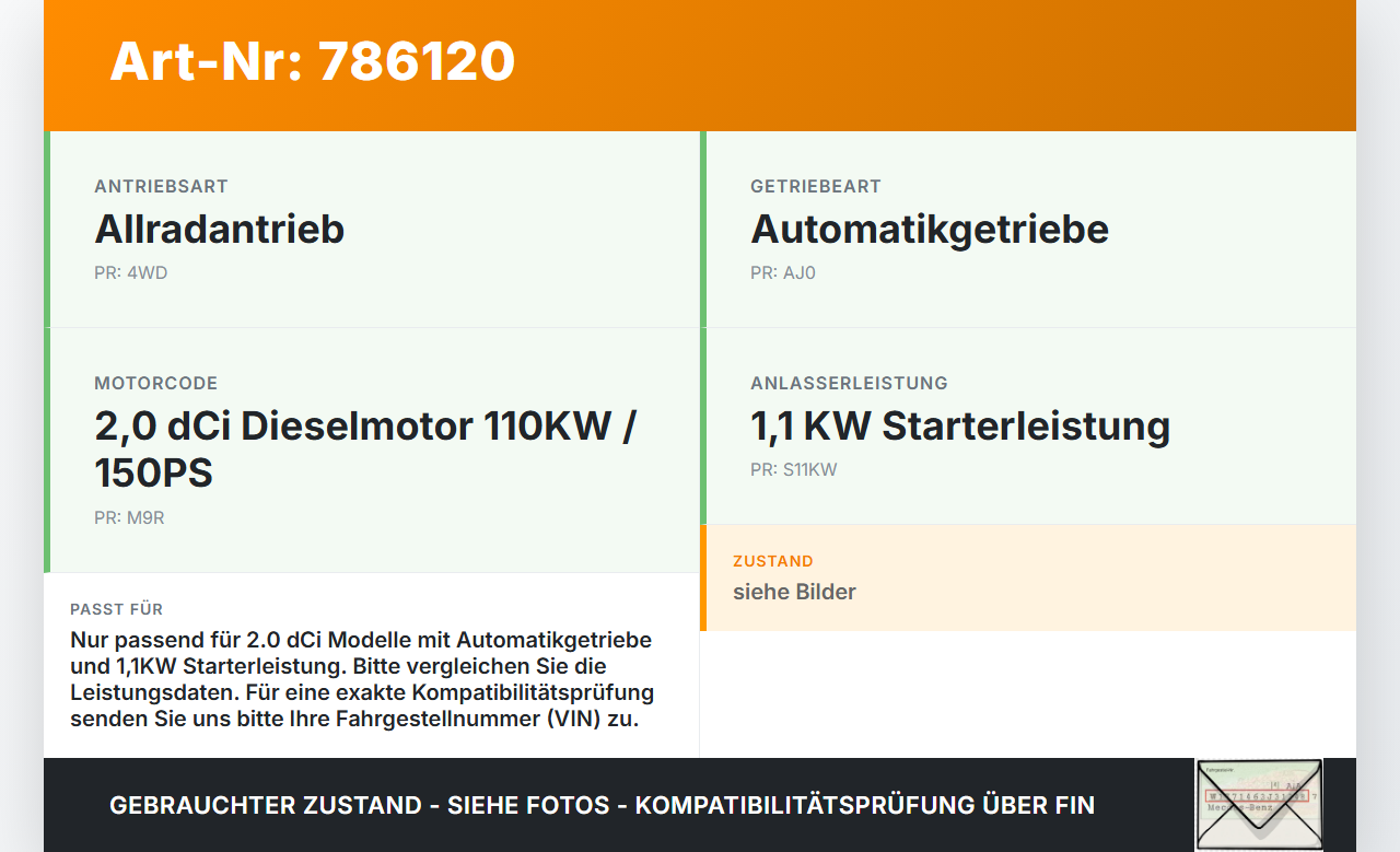 Renault Koleos I HY 11-13 dCi 2,0 110KW Autom Anlasser Starter 1,1KW Renault Koleos I HY 11-13 24.01.2012... Vorschau 3