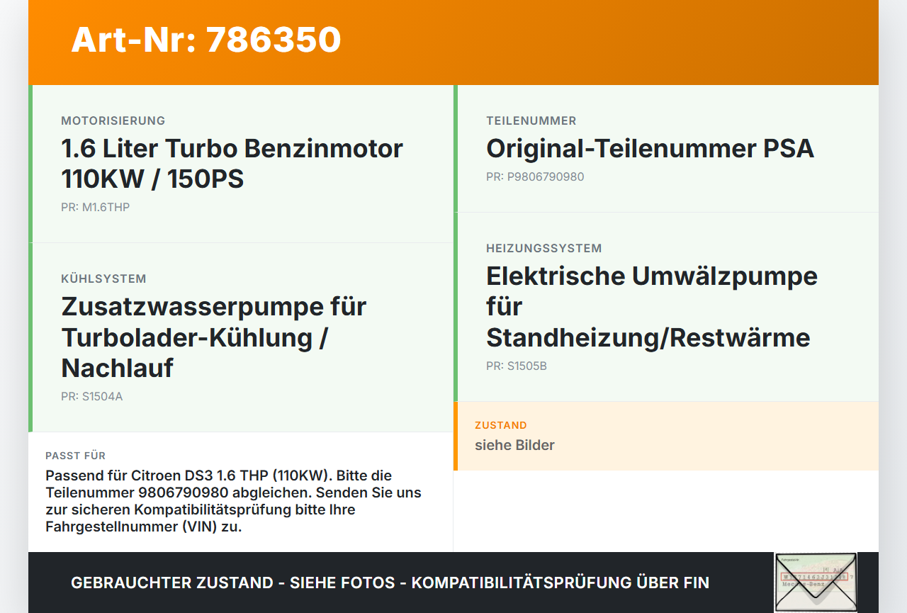 Citroen DS3 10-16 1,6 110KW Umwelzpumpe Heizung Pumpe Citroen DS3 10-16 08.03.2010 9806790980 7.04906.01.0 gebraucht Vorschau 3