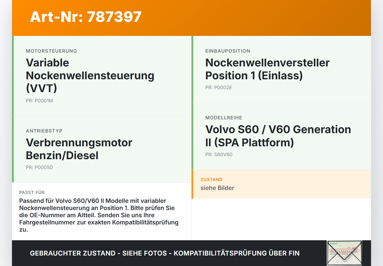Volvo S60 V60 II 11-18 2,0T 149KW B4204T6 Nockenwellenverstellung Verstellung für Nockenwelle Pos.1 Volvo S60 V60... Vorschau 3