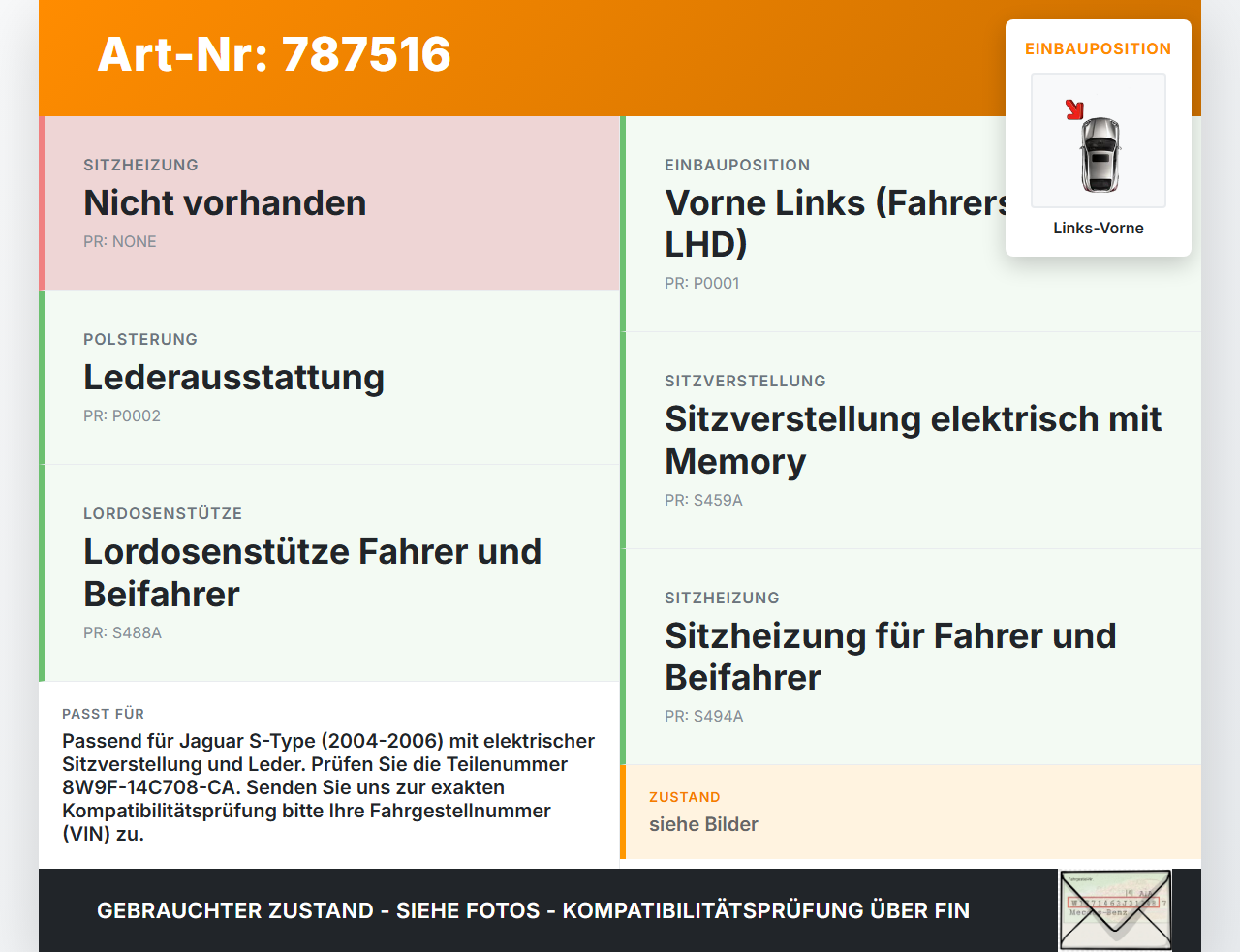 Jaguar S-Type 04-06 Steuergerät ECU Modul Sitzmodul Links Vorne Jaguar S-Type 04-06 24.09.2007 8W9F-14C708-CA gebraucht Vorschau 3