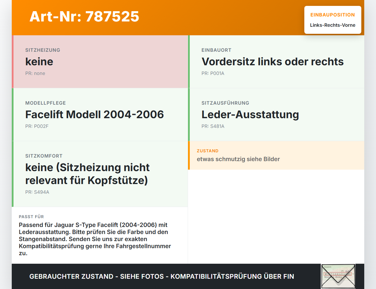 Jaguar S-Type 04-06 Kopfstütze für Fahrer Sitz Rechts oder Links Vorne Jaguar S-Type 04-06 24.09.2007 gebraucht Vorschau 3