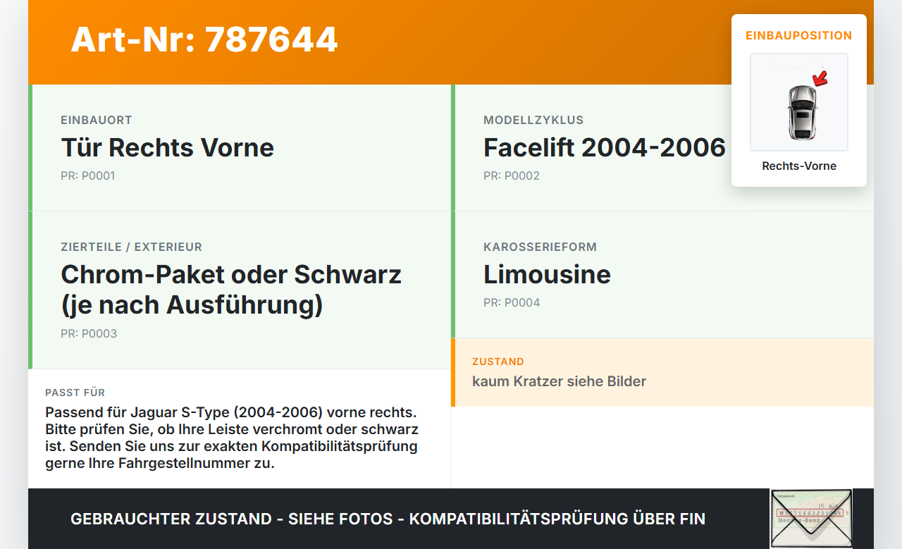 Jaguar S-Type 04-06 Leiste Scheibendichtung für Tür Rechts Vorne Jaguar S-Type 04-06 24.09.2007 gebraucht Vorschau 3