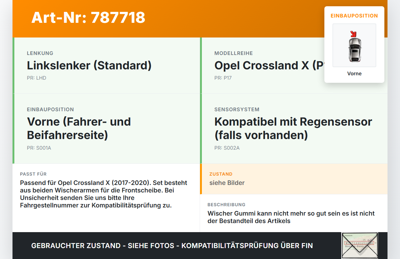Opel Crossland X P17 17-20 2x Scheibenwischer Wischarm Vorne Opel Crossland X P17 17-20 11.10.2018 gebraucht Vorschau 3