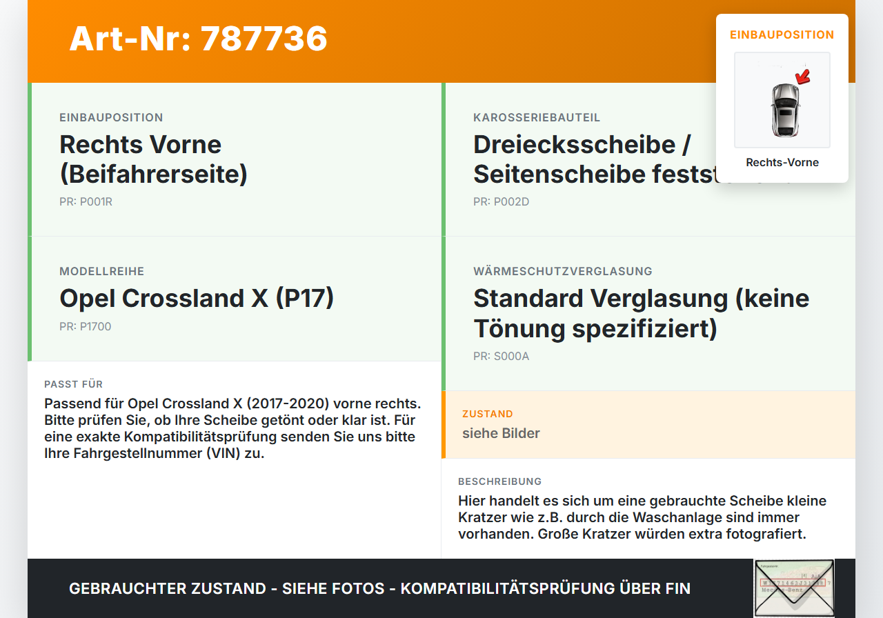 Opel Crossland X P17 17-20 RV Dreieck Seitenscheibe Türscheibe Rechts Vorne Opel Crossland X P17 17-20 11.10.2018... Vorschau 3