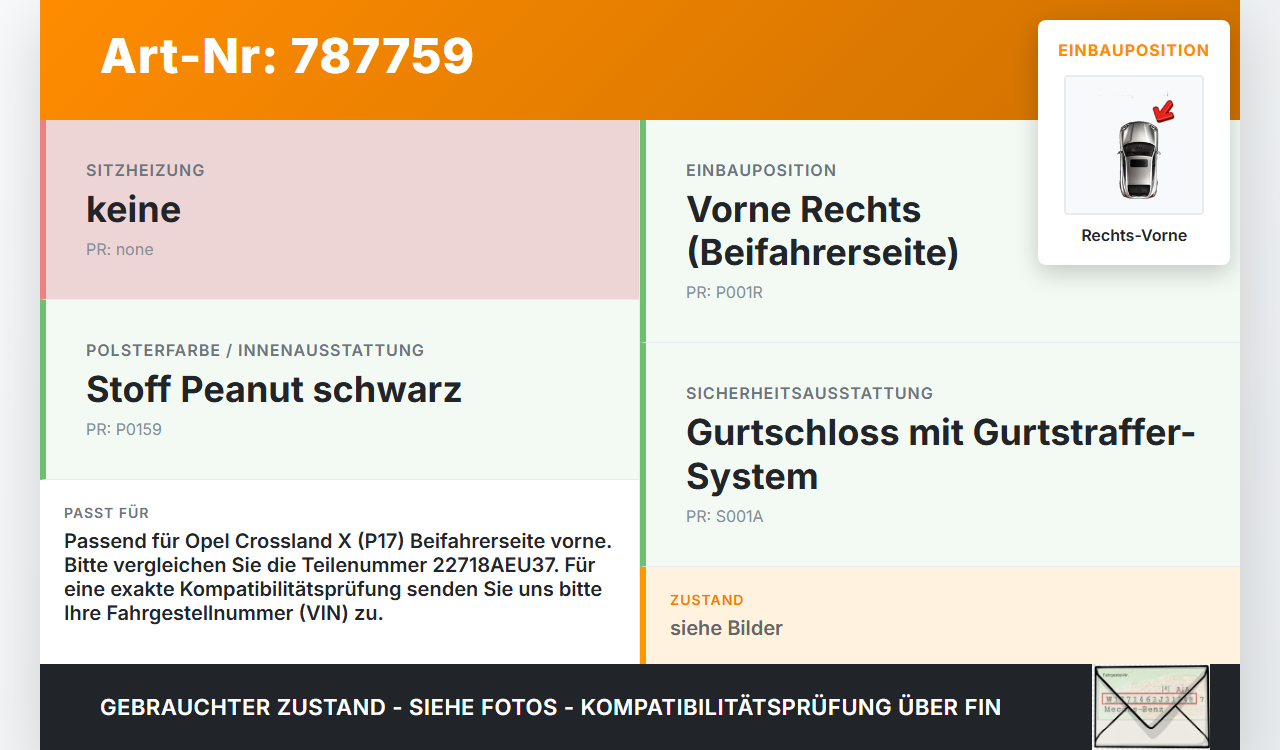 Opel Crossland X P17 17-20 Gurtschloss Rechts Vorne Opel Crossland X P17 17-20 11.10.2018 22718AEU37 gebraucht Vorschau 3