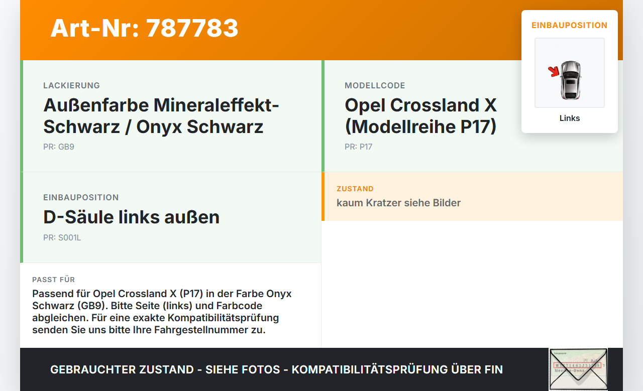 Opel Crossland X P17 17-20 Verkleidung für D-Säule Links aussen GB9 Opel Crossland X P17 17-20 11.10.2018 gebraucht Vorschau 3