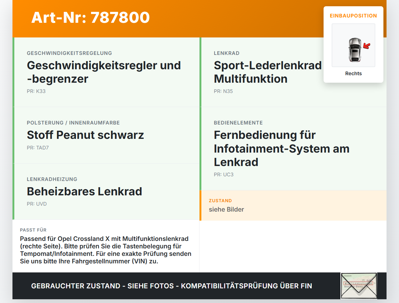 Opel Crossland X P17 17-20 Lenkradschalter Multifunktionstasten Schalter für Lenkrad Rechts Opel Crossland X P17... Vorschau 3