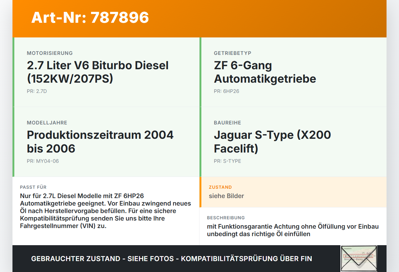 Jaguar S-Type 04-06 2,7D 152KW Automatikgetriebe Getriebe mit Wandler Jaguar S-Type 04-06 24.09.2007 7000-AD... Vorschau 3