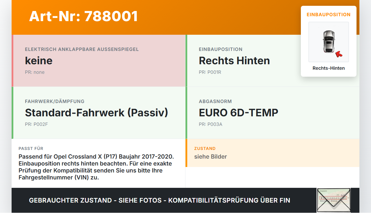 Opel Crossland X P17 17-20 Stossdämpfer Rechts Hinten Opel Crossland X P17 17-20 11.10.2018 gebraucht Vorschau 3