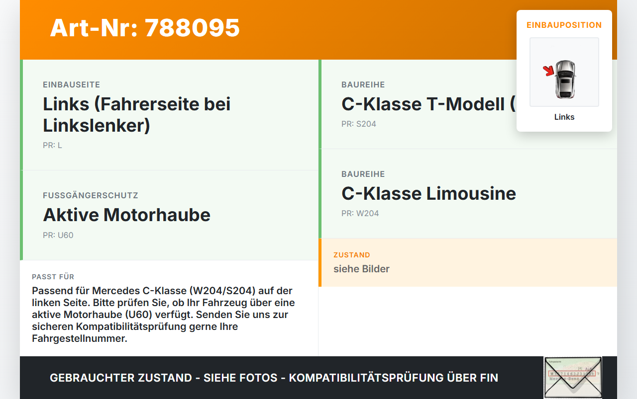 Mercedes W204 S204 C220 07-14 Kombi Scharnier für Motorhaube Motorhaubenscharnier Links Mercedes W204 S204 C220... Vorschau 3