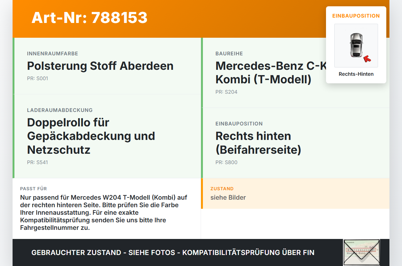 Mercedes W204 S204 C220 07-14 Seitenhalter Führung für Laderaumabdeckung Laderaumrollo Rechts Hinten Mercedes W204... Vorschau 3