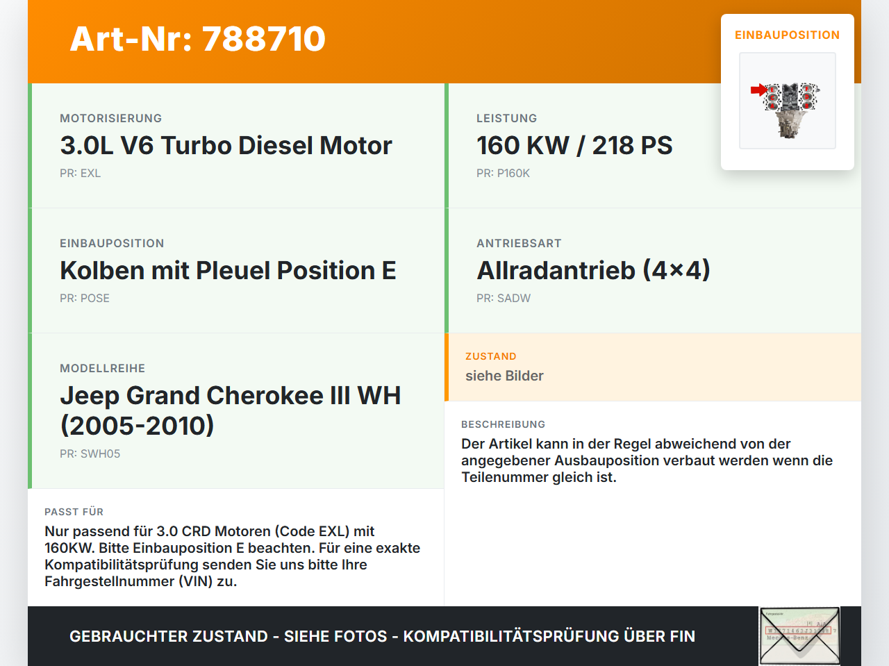 Jeep Grand Cherokee III WH 05-10 CRD 3,0 160KW EXL 642.980 Kolben mit Pleuel Pos E Jeep Grand Cherokee III WH 05-10... Vorschau 3
