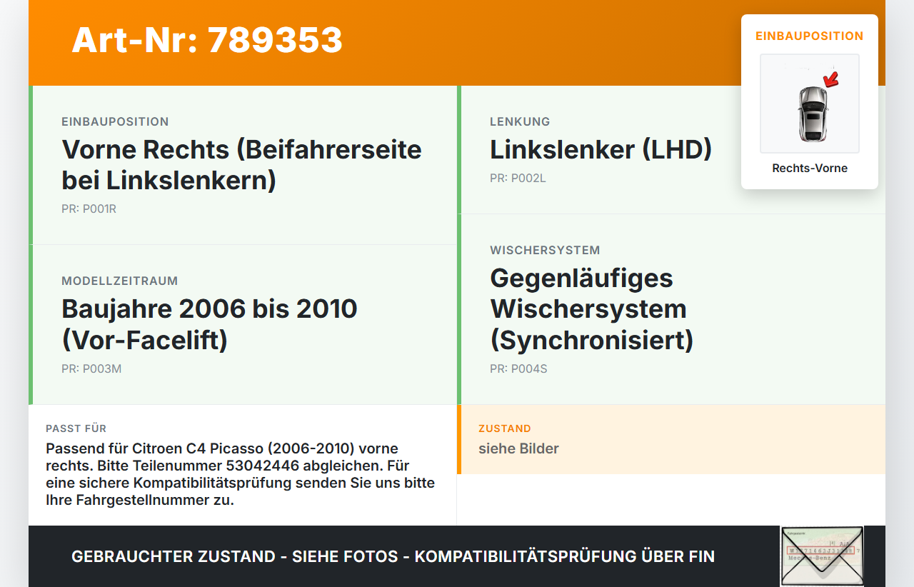 Citroen C4 Picasso 06-10 Wischermotor Vorne Rechts Citroen C4 Picasso 06-10 08.11.2010 9687622080 W000013747... Vorschau 3
