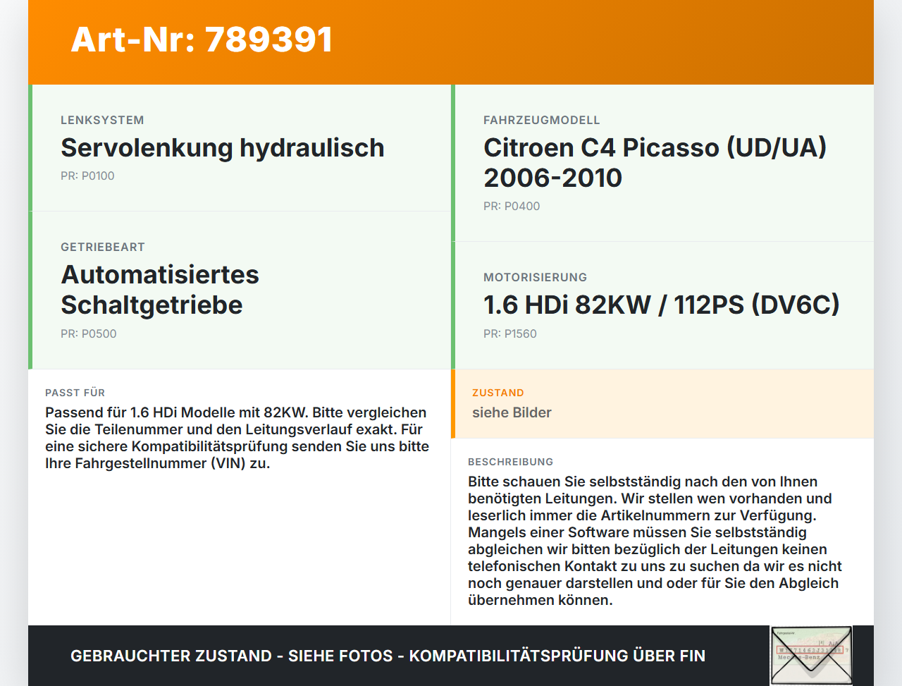 Citroen C4 Picasso 06-10 HDi 1,6 82KW Servo Schlauch Servoleitung Citroen C4 Picasso 06-10 08.11.2010 gebraucht Vorschau 3