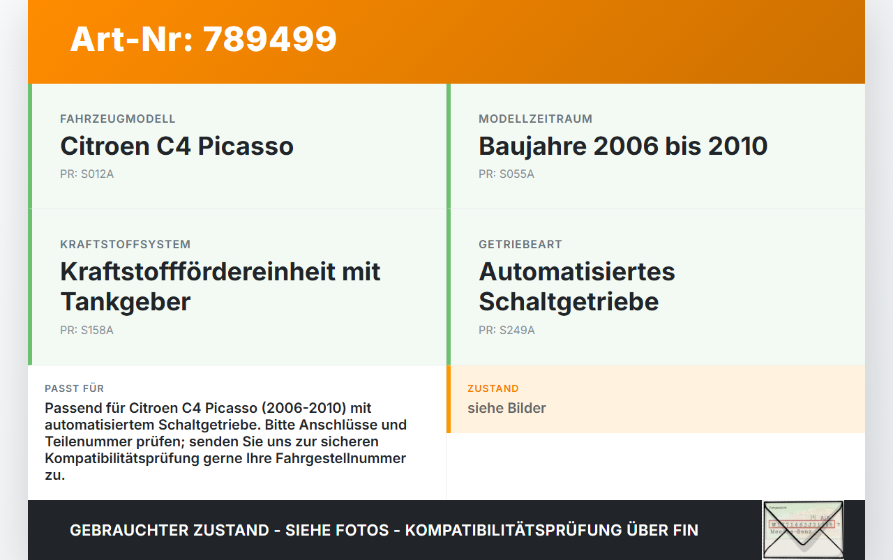 Citroen C4 Picasso 06-10 HDi 1,6 82KW Kraftstoffpumpe Kraftstoff Förderpumpe Tankgeber Citroen C4 Picasso 06-10... Vorschau 3