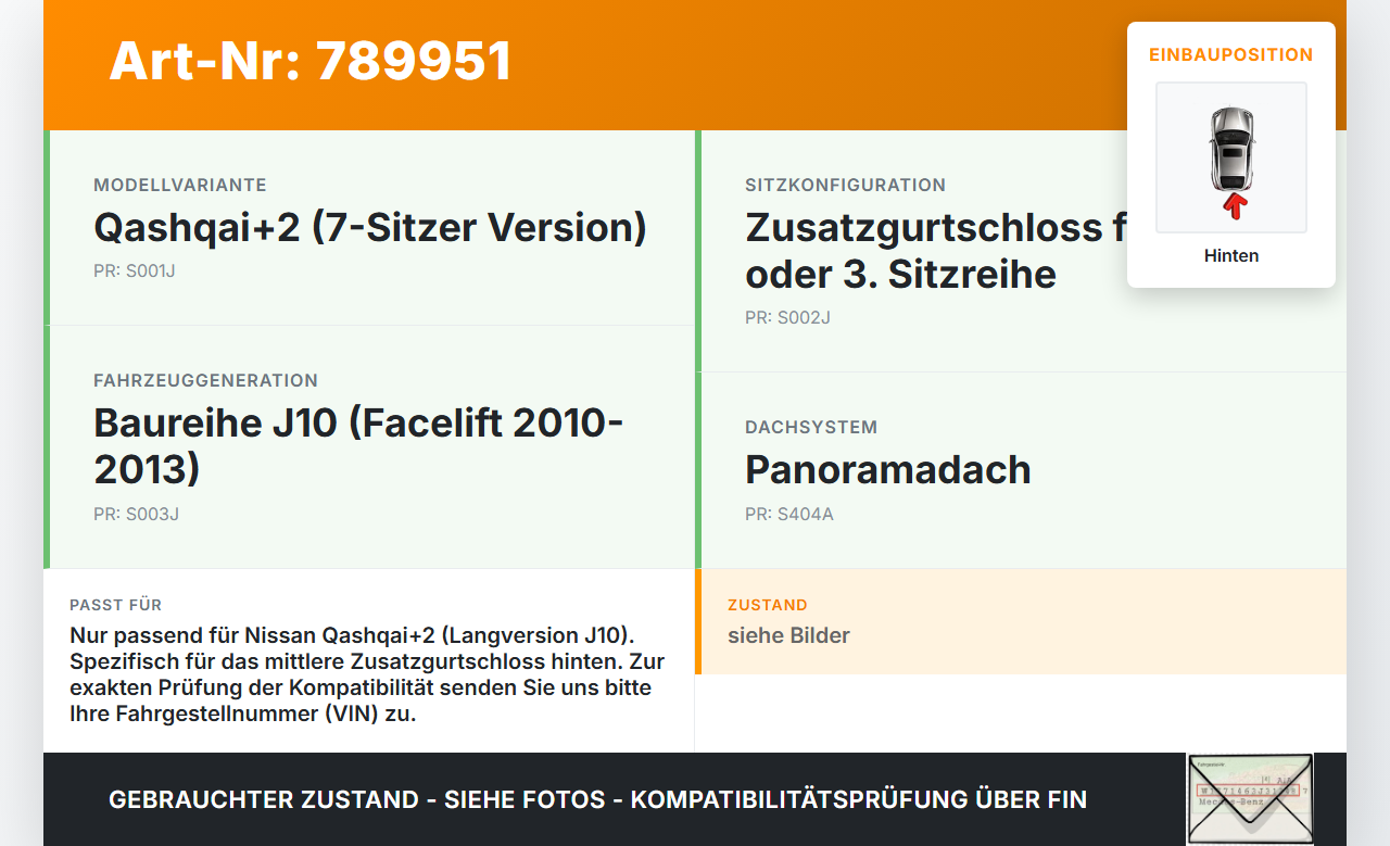 Nissan Qashqai J10 +2 10-13 Gurtschloss Mitte Hinten Zusatzgurtschloss Nissan Qashqai J10 +2 10-13 01.12.2010... Vorschau 3