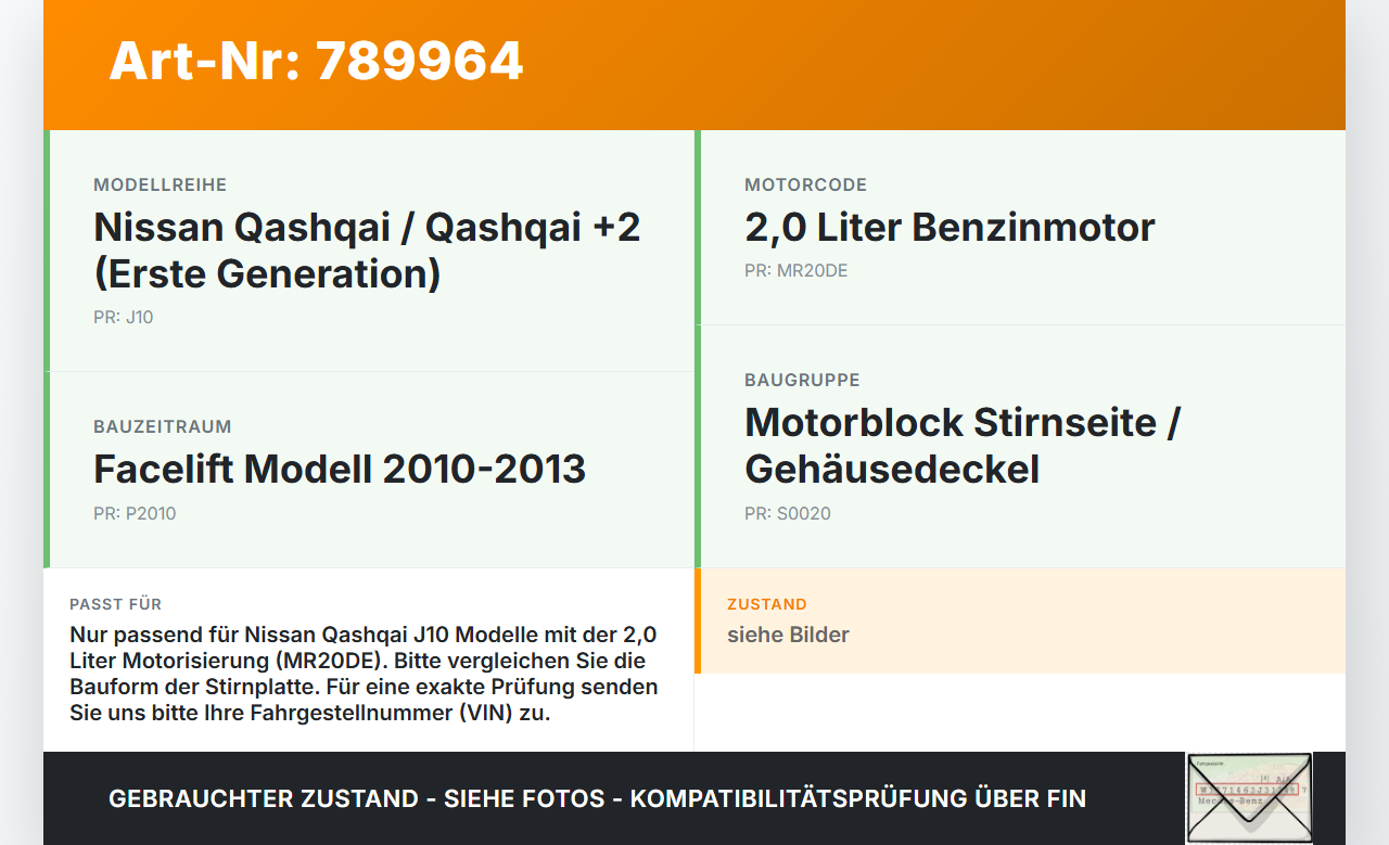 Nissan Qashqai J10 +2 10-13 2,0 104KW Platte für Motor Stirnplatte Gehäuse Motorblock Nissan Qashqai J10 +2 10-13... Vorschau 3