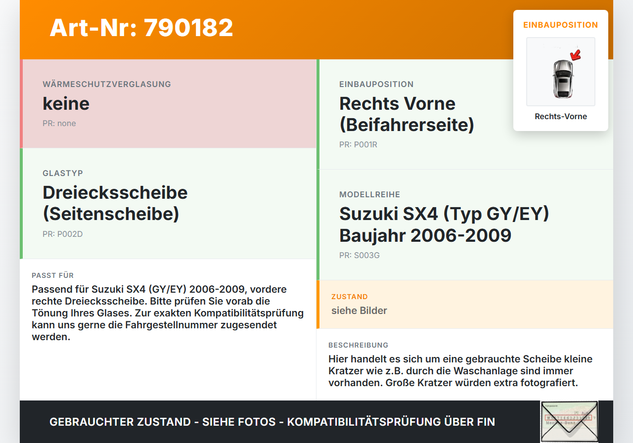 Suzuki SX4 GY EY 06-09 RV Dreieck Seitenscheibe Türscheibe Rechts Vorne Suzuki SX4 GY EY 06-09 01.04.2008 gebraucht Vorschau 3