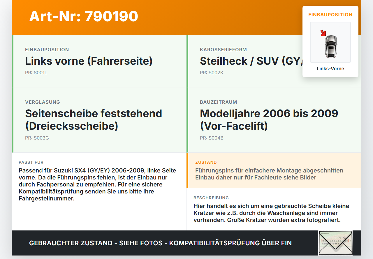 Suzuki SX4 GY EY 06-09 Dreieck Seitenscheibe Scheibe Türscheibe Links Vorne Suzuki SX4 GY EY 06-09 01.04.2008... Vorschau 3