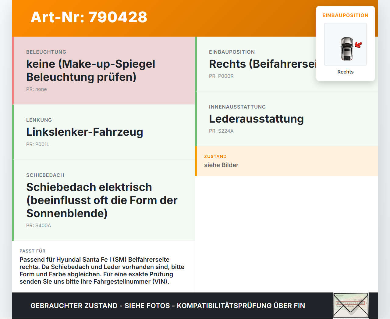 Hyundai Santa Fe I SM 00-04 Sonnenblende Rechts für Beifahrer Hyundai Santa Fe I SM 00-04 30.04.2003 gebraucht Vorschau 3