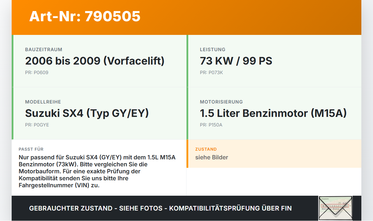 Suzuki SX4 GY EY 06-09 1,5 73KW M15A Motorwanne Wanne Ölwanne für Motor Suzuki SX4 GY EY 06-09 01.04.2008 gebraucht Vorschau 3