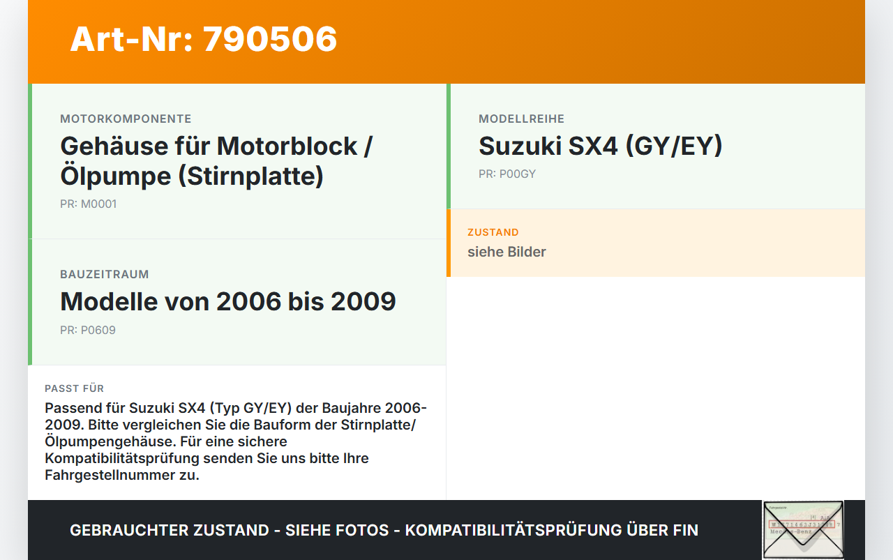 Suzuki SX4 GY EY 06-09 1,5 73KW Platte für Motor Stirnplatte Gehäuse Motorblock Ölpumpe Suzuki SX4 GY EY 06-09... Vorschau 3