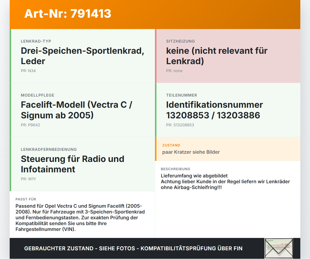 Opel Signum Vectra C 05-08 Lenkrad Airbaglenkrad Opel Signum Vectra C 05-08 05.12.2005 13208853 13203886 gebraucht Vorschau 3