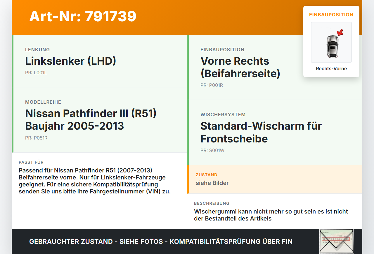 Nissan Pathfinder III R51 07-13 Scheibenwischer Wischarm Rechts Vorne Nissan Pathfinder III R51 07-13 02.01.2011... Vorschau 3