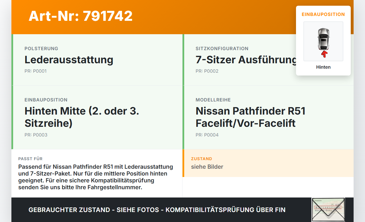 Nissan Pathfinder III R51 07-13 Leder Kopfstütze Mitte Hinten Nissan Pathfinder III R51 07-13 02.01.2011 gebraucht Vorschau 3