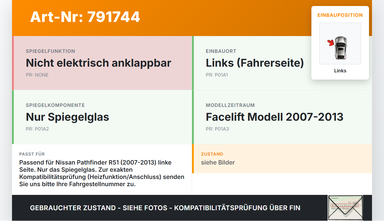 Nissan Pathfinder III R51 07-13 Spiegel Aussenspiegel nur Glas Links Nissan Pathfinder III R51 07-13 02.01.2011... Vorschau 3