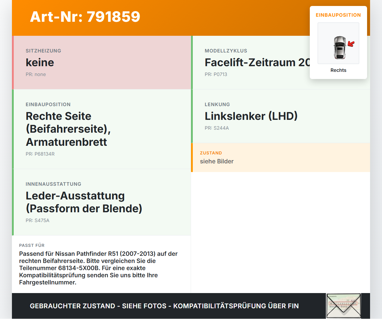 Nissan Pathfinder III R51 07-13 Luftdusche Luftdüse Rechts Nissan Pathfinder III R51 07-13 02.01.2011 68134-5X00B... Vorschau 3