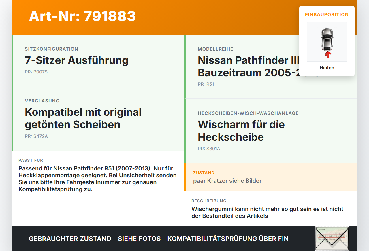 Nissan Pathfinder III R51 07-13 Heckwischer Scheibenwischer Hinten Wischarm Nissan Pathfinder III R51 07-13... Vorschau 3