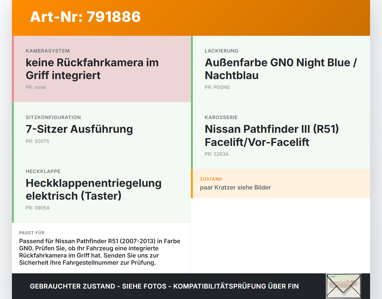 Nissan Pathfinder III R51 07-13 Griff Taster Öffner aussen für Heckklappe GN0 Nissan Pathfinder III R51 07-13... Vorschau 3