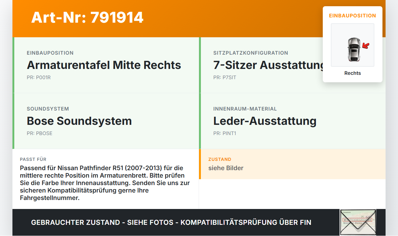 Nissan Pathfinder III R51 07-13 Luftdusche Luftdüse Mitte Rechts Nissan Pathfinder III R51 07-13 02.01.2011 gebraucht Vorschau 3