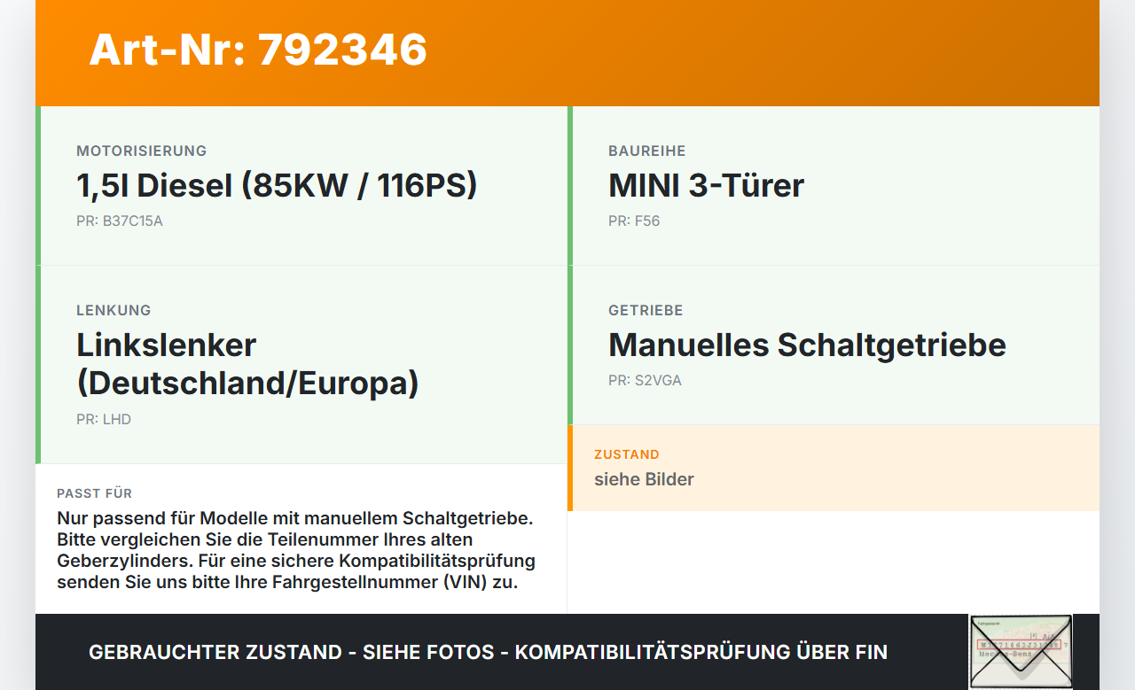 Mini Cooper D F56 14-18 1,5d 85KW Kupplungszylinder Geber Geberzylinder Mini Cooper D F56 14-18 27.06.2014 13670610... Vorschau 3