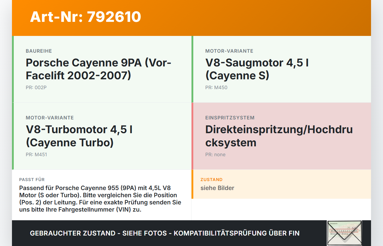 Porsche Cayenne 9PA 955 02-07 4,5 250KW Hochdruck Leitung Kraftstoffleitung Pos.2 Porsche Cayenne 9PA 955 02-07... Vorschau 3