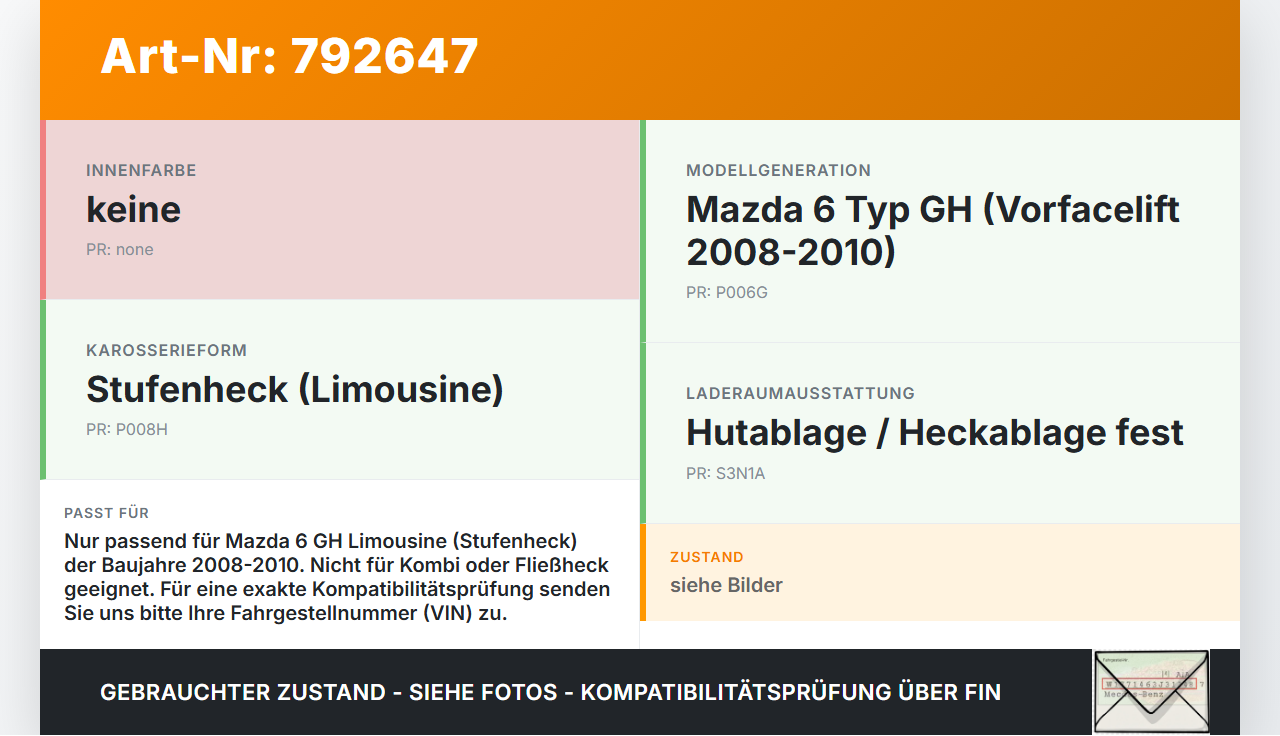 Mazda 6 GH 08-10 Lim Laderaumabdeckung Hutablage Heckablage Mazda 6 GH 08-10 22.04.2009 gebraucht Vorschau 3
