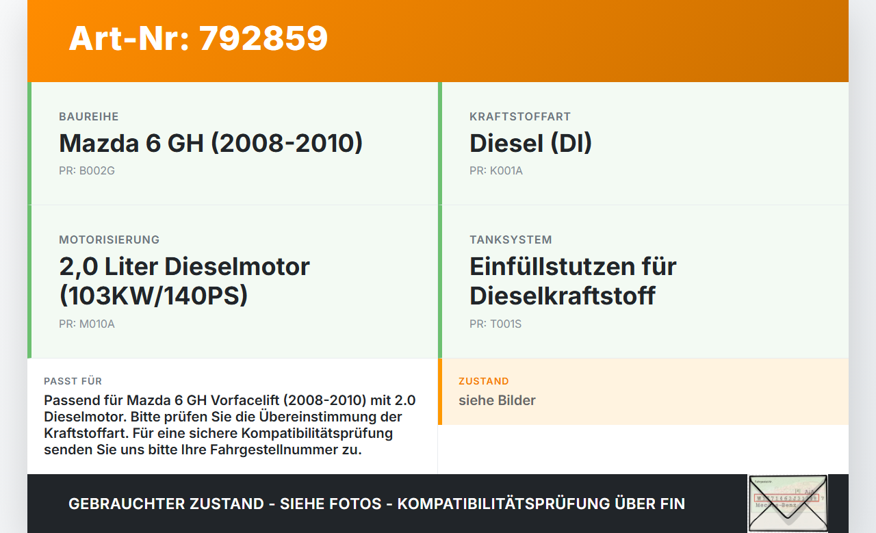 Mazda 6 GH 08-10 DI 2,0 103KW Einfüllstutzen für Kraftstoff Mazda 6 GH 08-10 22.04.2009 gebraucht Vorschau 3