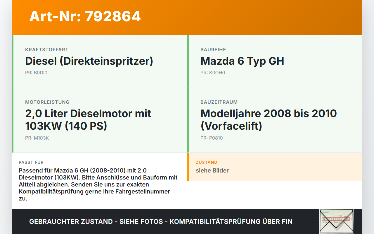 Mazda 6 GH 08-10 DI 2,0 103KW Kraftstoffpumpe Mazda 6 GH 08-10 22.04.2009 gebraucht Vorschau 3