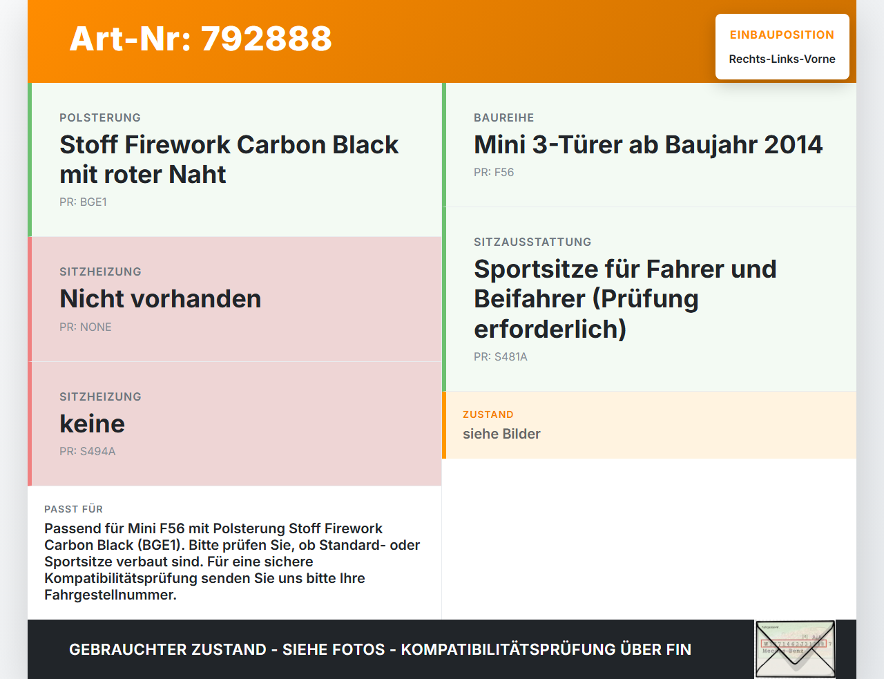 Mini Cooper D F56 14-18 Kopfstütze für Beifahrer Sitz Rechts oder Links Vorne Mini Cooper D F56 14-18 27.06.2014... Vorschau 3