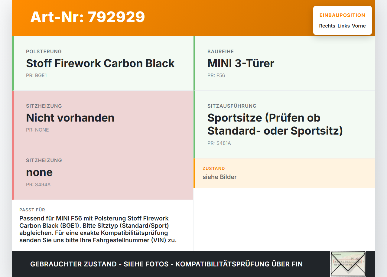 Mini Cooper D F56 14-18 Kopfstütze für Fahrer Sitz Rechts oder Links Vorne Mini Cooper D F56 14-18 27.06.2014 gebraucht Vorschau 3