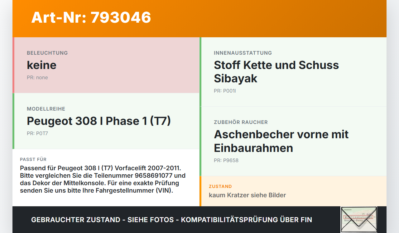 Peugeot 308 I T7 07-11 Aschenbecher Ascher Einbaurahmen Peugeot 308 I T7 07-11 28.03.2011 9658691077 gebraucht Vorschau 3