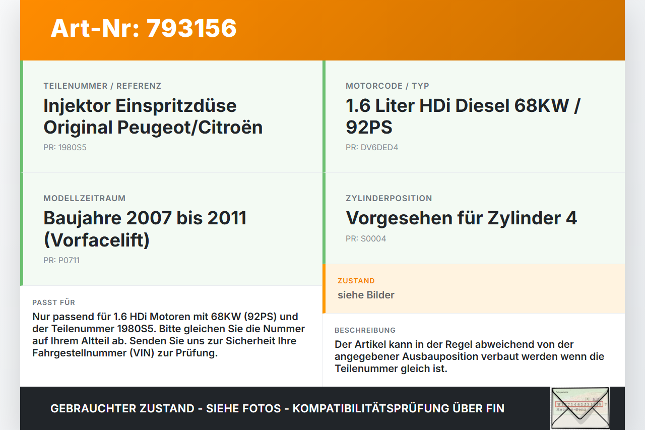 Peugeot 308 I T7 07-11 Hdi 1,6 68KW Injektor Einspritzdüse Zyl.4 Peugeot 308 I T7 07-11 28.03.2011 0445110340 gebraucht Vorschau 3