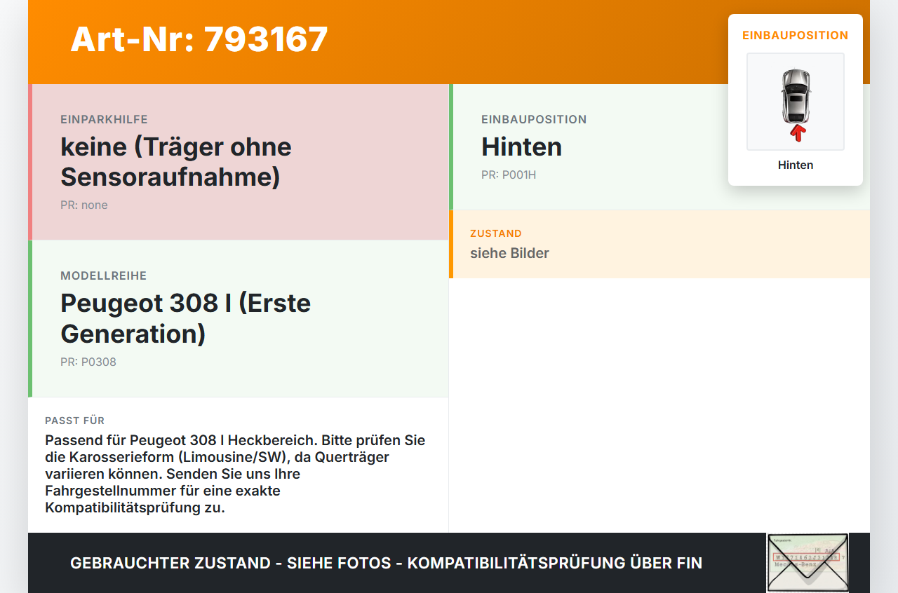 Peugeot 308 I T7 07-11 Stoßstangenträger Stoßfängerträger Träger Querträger Hinten Peugeot 308 I T7 07-11... Vorschau 3