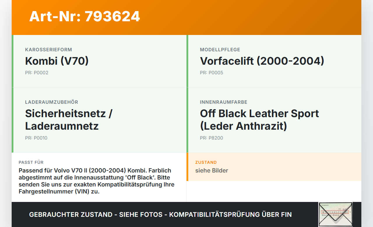Volvo V70 II 00-04 Kombi Netz Sicherungsnetz Laderaumnetz Volvo V70 II 00-04 16.04.2004 gebraucht Vorschau 3