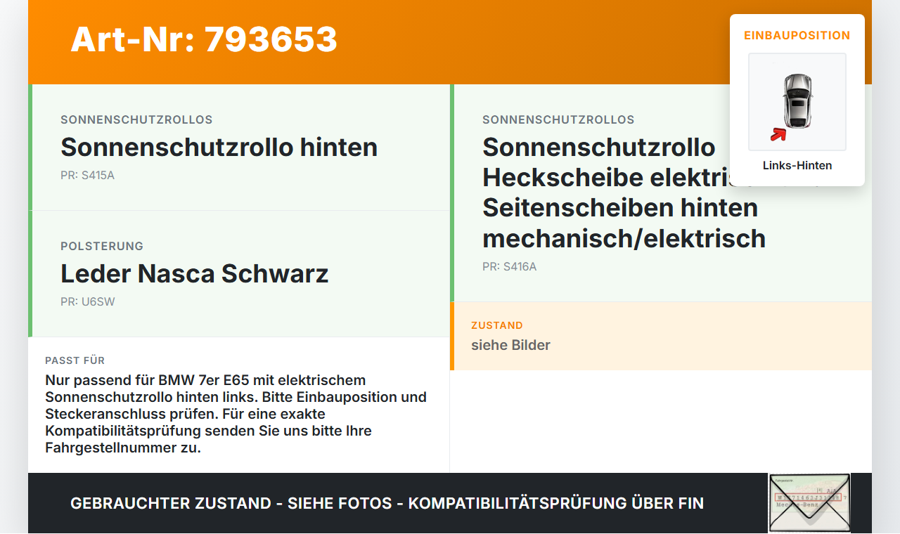 BMW 7er E65 730d 02-05 Stufenheck Stellmotor für Elektr. Sonnenschutzrollo Links Hinten BMW 7er E65 730d 02-05... Vorschau 3