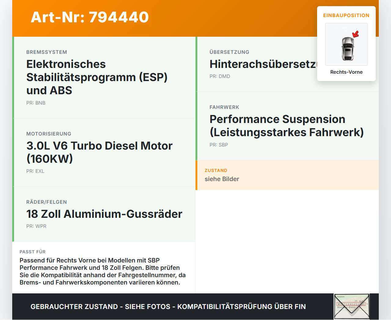 Chrysler 300C LX 05-10 3,0d 160KW Achsschenkel Radnabe mit ABS Rechts Vorne Chrysler 300C LX 05-10 07.08.2006 gebraucht Vorschau 3