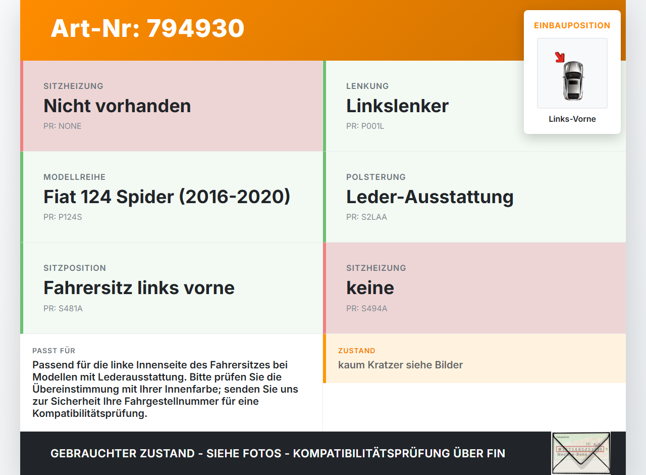 Fiat Spider 124 16-20 Blende Innen Seitenverkleidung für Fahrersitz Links Vorne Fiat Spider 124 16-20 06.10.2016... Vorschau 3